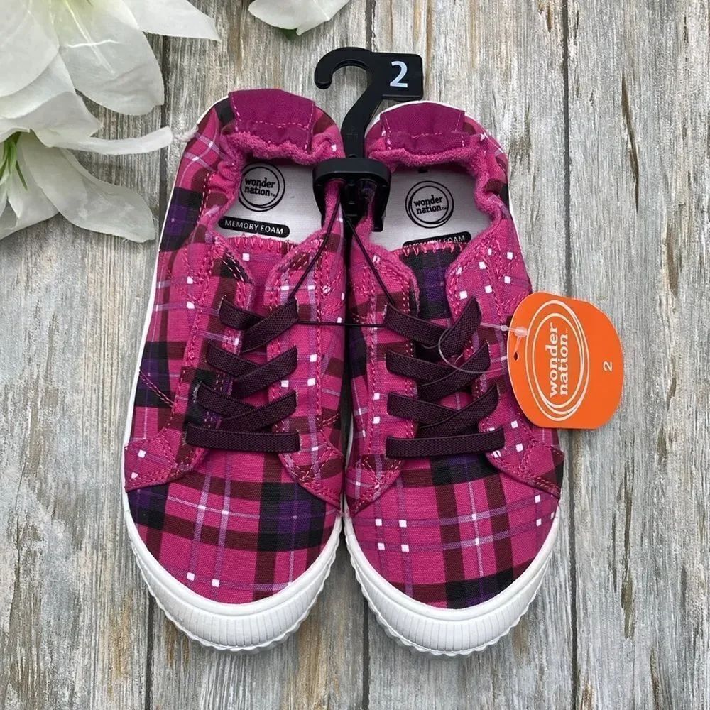 Little Girl Slip-On Canvas Bump Toe Plaid Shoes Sneakers Size 2